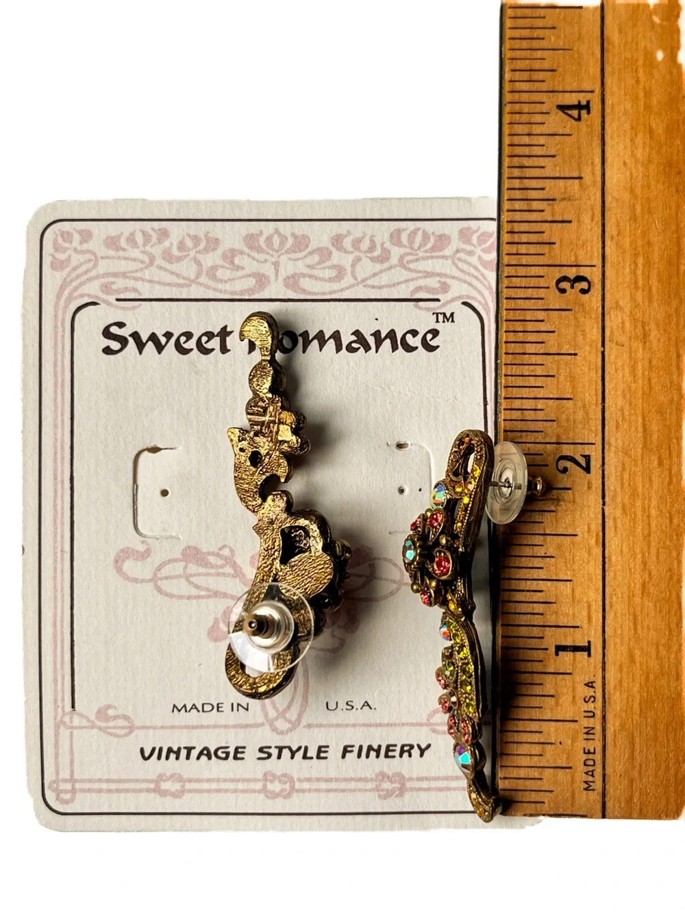 Sweet Romance Floral Cluster Rhinestone Long Earrings Vintage 90’s